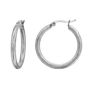 Silver Stainless Steel Hoop Earrings Twisted Rope Everyday‎ Gift Minimal Modern